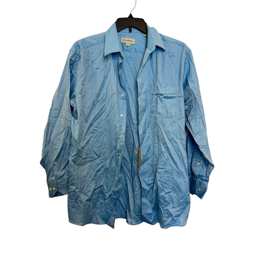 Tommy Bahama Long Sleeve Button-Up Shirt Men 16 32-33 Blue Herringbone Pattern
